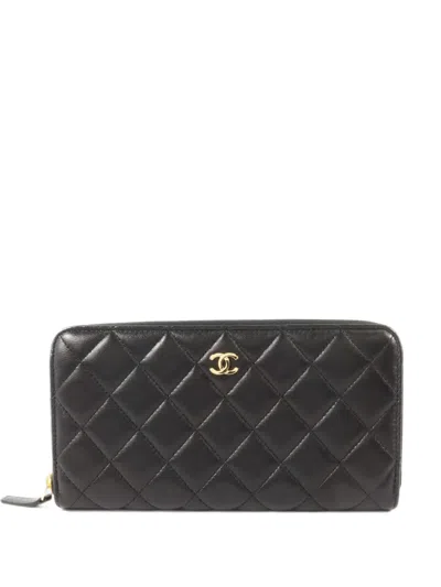 Pre-owned Chanel Cc Diamond-quilted Wallet In Black