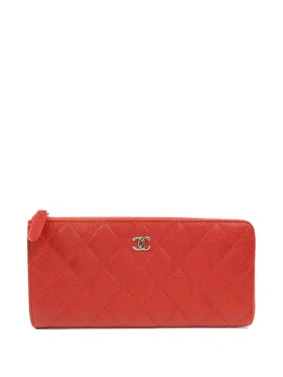 Pre-owned Chanel Cc Diamond-quilted Wallet In Red
