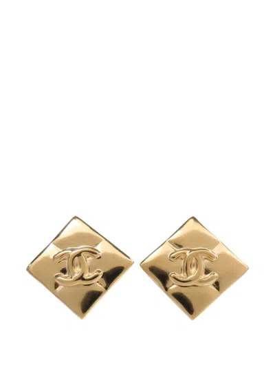 Pre-owned Chanel Cc Diamond-shape Earrings In Gold