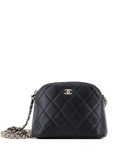 Pre-owned Chanel Cc Dome Zip Clutch With Chain Quilted Caviar Mini Crossbody Bag In Black