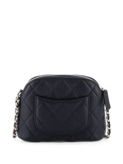 Pre-owned Chanel Cc Dome Zip Clutch With Chain Quilted Caviar Mini Crossbody Bag In Black