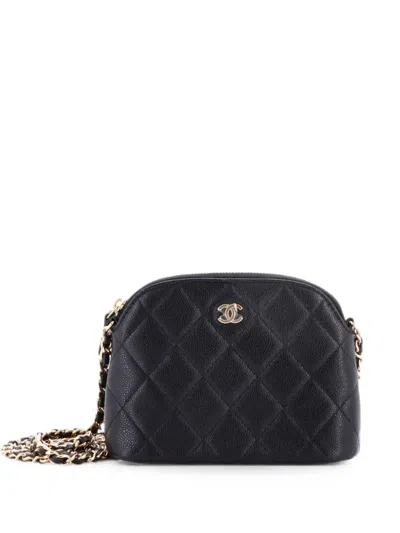 Pre-owned Chanel Cc Dome Zip Clutch With Chain Quilted Caviar Mini Crossbody Bag In Black