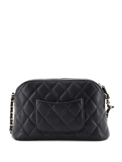 Pre-owned Chanel Cc Dome Zip Clutch With Chain Quilted Caviar Small Shoulder Bag In Black