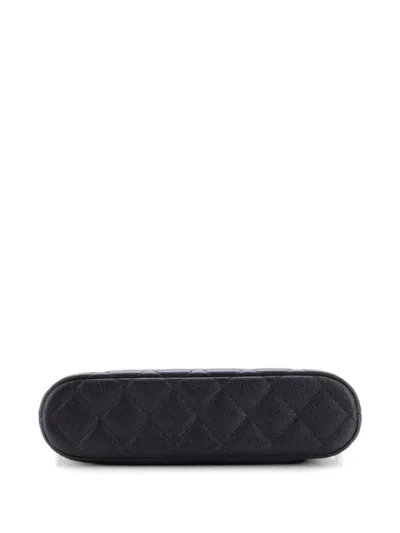 Pre-owned Chanel Cc Dome Zip Clutch With Chain Quilted Caviar Small Shoulder Bag In Black