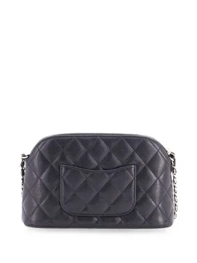 Pre-owned Chanel Cc Dome Zip Clutch With Chain Quilted Caviar Small Shoulder Bag In Black