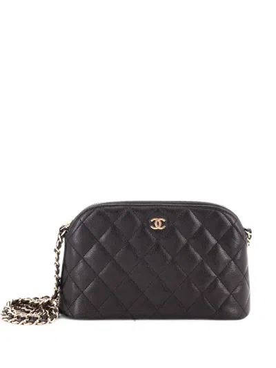 Pre-owned Chanel Cc Dome Zip Clutch With Chain Quilted Caviar Small Shoulder Bag In Black