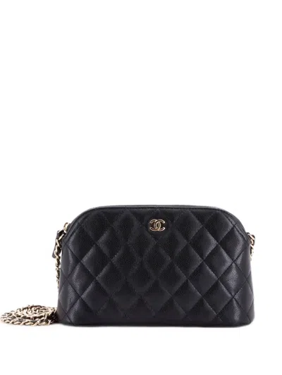 Pre-owned Chanel Cc Dome Zip Clutch With Chain Quilted Caviar Small Shoulder Bag In Black