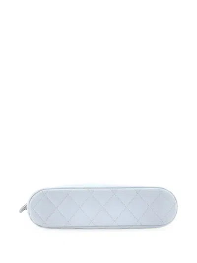 Pre-owned Chanel Cc Dome Zip Clutch With Chain Quilted Caviar Small Shoulder Bag In Blue