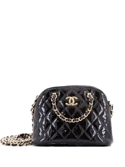 Pre-owned Chanel Cc Dome Zip Quilted Patent Mini Crossbody Bag In Black