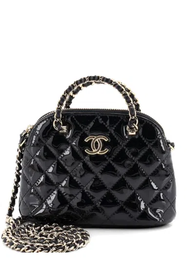 Pre-owned Chanel Cc Dome Zip Quilted Patent Mini Crossbody Bag In Black