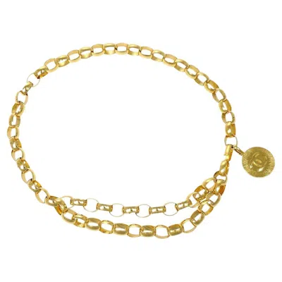 Pre-owned Chanel Cc Double Gold Metal Chain Link Charm Waist Belt