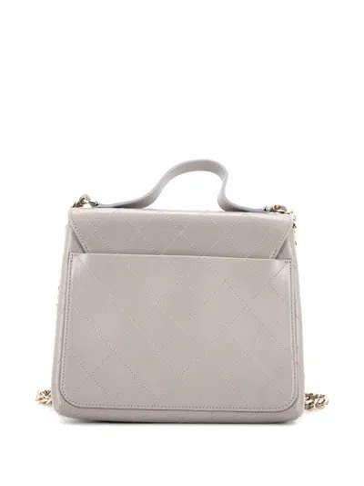 Pre-owned Chanel Cc Double Pocket Top Handle Bag Stitched Calfskin Medium Satchel In Gray