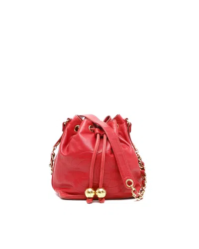 Pre-owned Chanel Cc Drawsting Bucket Bag In Red