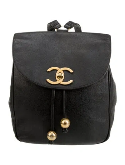 Pre-owned Chanel Cc Drawstring Backpack In Black