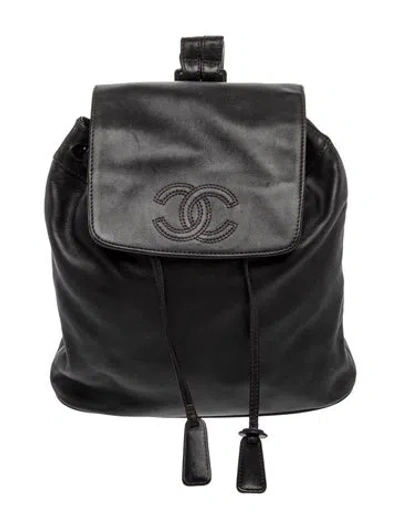 Pre-owned Chanel Cc Drawstring Backpack In Black