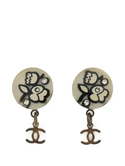 Pre-owned Chanel Cc Drop Earrings In Black
