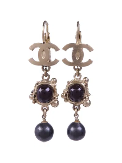 Pre-owned Chanel Cc Drop Earrings In Gold