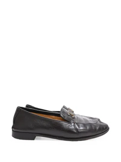Pre-owned Chanel Cc Embellished Loafers In Brown
