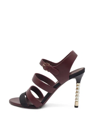 Pre-owned Chanel Cc Embellished Strappy Sandals In Red