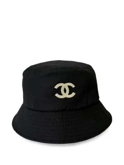 Pre-owned Chanel Cc Embroidered Bucket Hat In Black