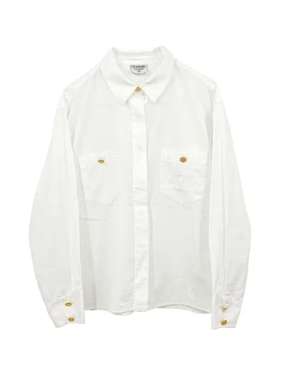 Pre-owned Chanel Cc Embroidered Button-down Shirt In White