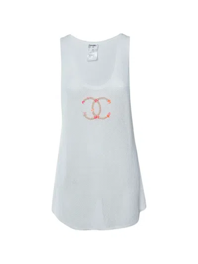 Pre-owned Chanel Cc Embroidered Tank Top In White