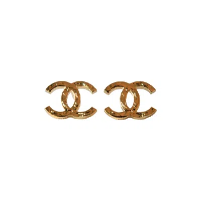 Pre-owned Chanel Cc Enamel Metal Stud Earrings Gold