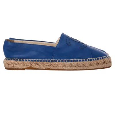 Pre-owned Chanel Cc Espadrille Flats In Blue Lambskin Leather