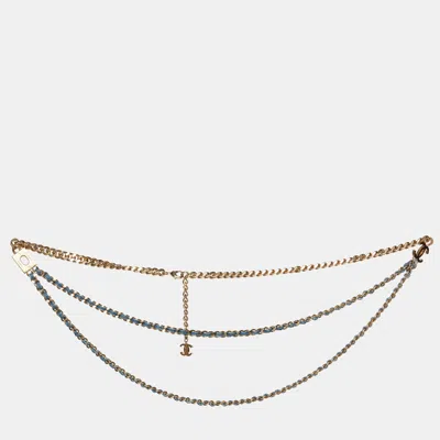 Pre-owned Chanel Cc Fabric Gold Tone Belt