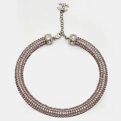 Pre-owned Chanel Cc Faux Pearl Crystals Silver Tone Choker Necklace