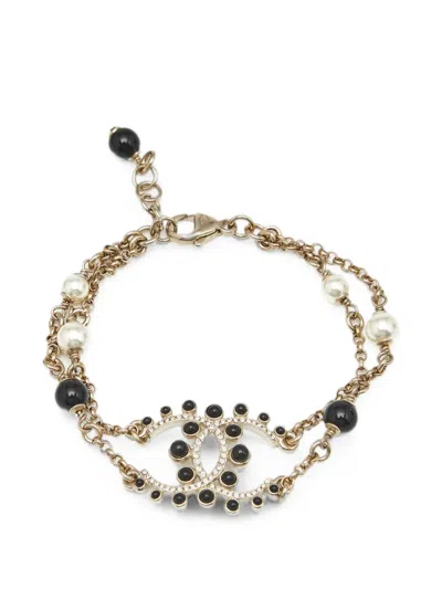 Pre-owned Chanel Cc Faux-pearl Bracelet In Gold