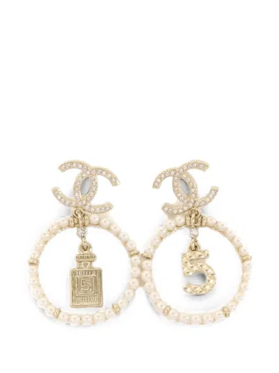 Pre-owned Chanel Cc Faux-pearl Drop Earrings In Gold