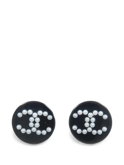 Pre-owned Chanel Cc Faux-pearl Earrings In Black