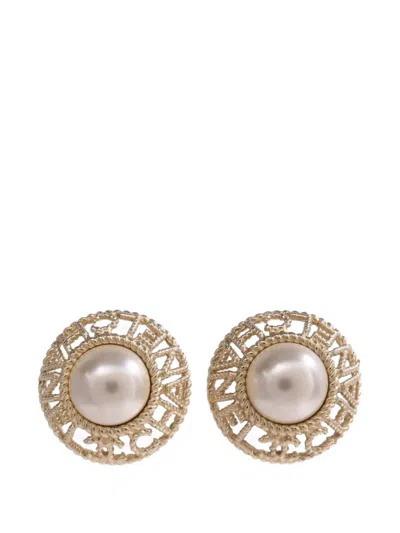 Pre-owned Chanel Cc Faux-pearl Earrings In Gold