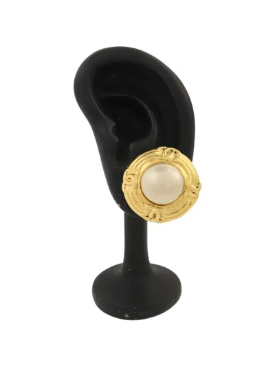 Pre-owned Chanel Cc Faux-pearl Earrings In Gold