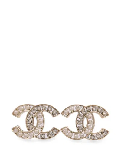Pre-owned Chanel Cc Faux-pearl Earrings In Gold