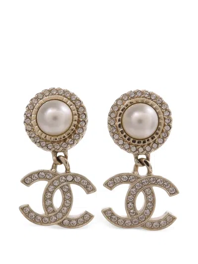 Pre-owned Chanel Cc Faux-pearl Earrings In Gold