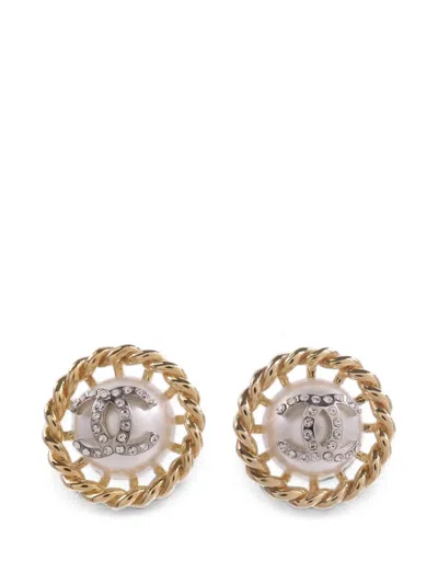 Pre-owned Chanel Cc Faux-pearl Earrings In Gold
