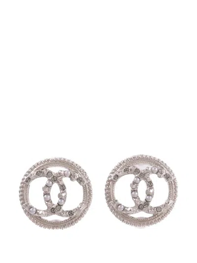 Pre-owned Chanel Cc Faux-pearl Earrings In Silver