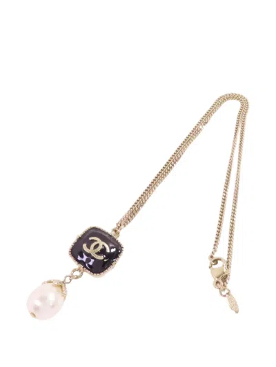 Pre-owned Chanel Cc Faux-pearl Necklace In Gold