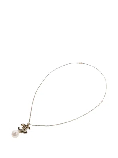 Pre-owned Chanel Cc Faux-pearl Necklace In Gold