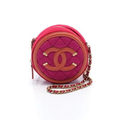 Pre-owned Chanel Cc Figley Chain Shoulder Bag Jersey Fiber Leather Gold Hardware In Pink