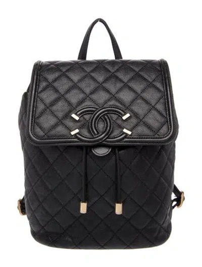 Pre-owned Chanel Cc Filigree Backpack In Black