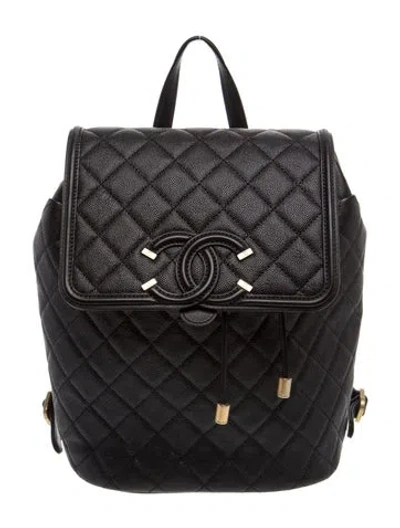 Pre-owned Chanel Cc Filigree Backpack In Black