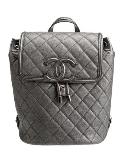 Pre-owned Chanel Cc Filigree Backpack In Gray