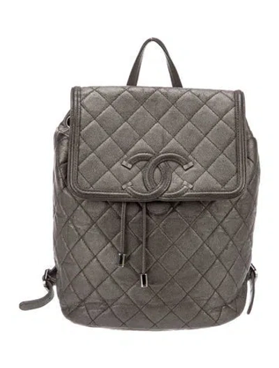 Pre-owned Chanel Cc Filigree Backpack In Gray