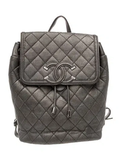 Pre-owned Chanel Cc Filigree Backpack In Gray