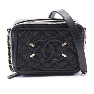 Pre-owned Chanel Cc Filigree Mini Vanity Shoulder Bag Black