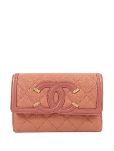 Pre-owned Chanel Cc Filigree Quilted Wallet In Pink