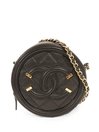 Pre-owned Chanel Cc Filigree Shoulder Bag In Black